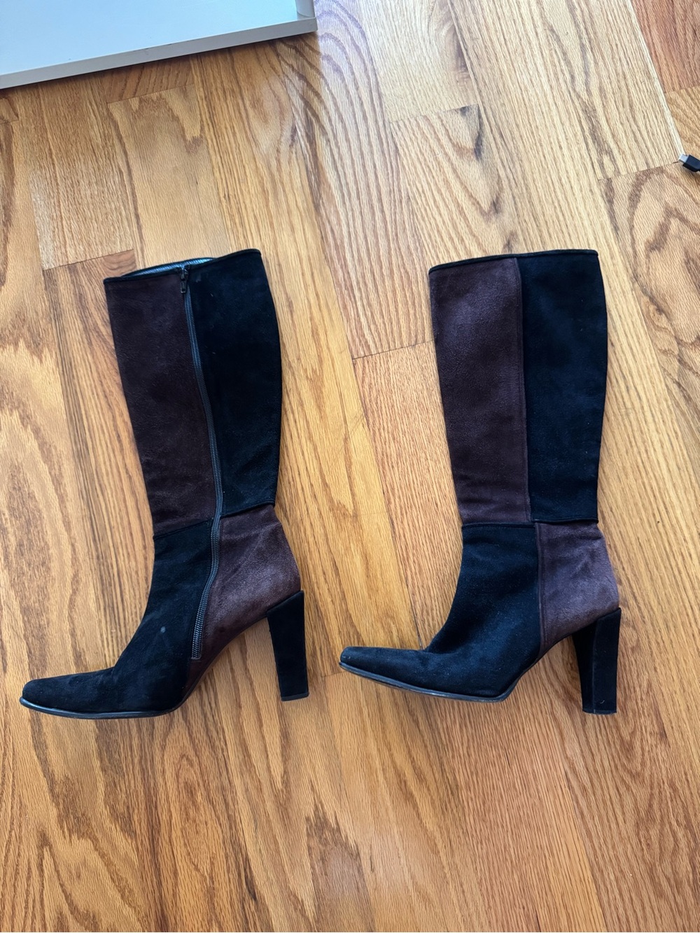 Stuart Weitzman Women's Two-Tone Black and Dark Brown Suede Knee Boots